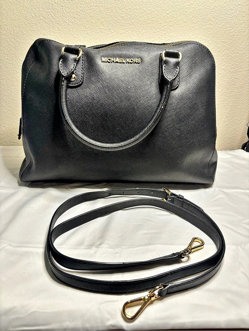 Michael Kors Emmy Large Saffiano Leather Dome Satchel Black